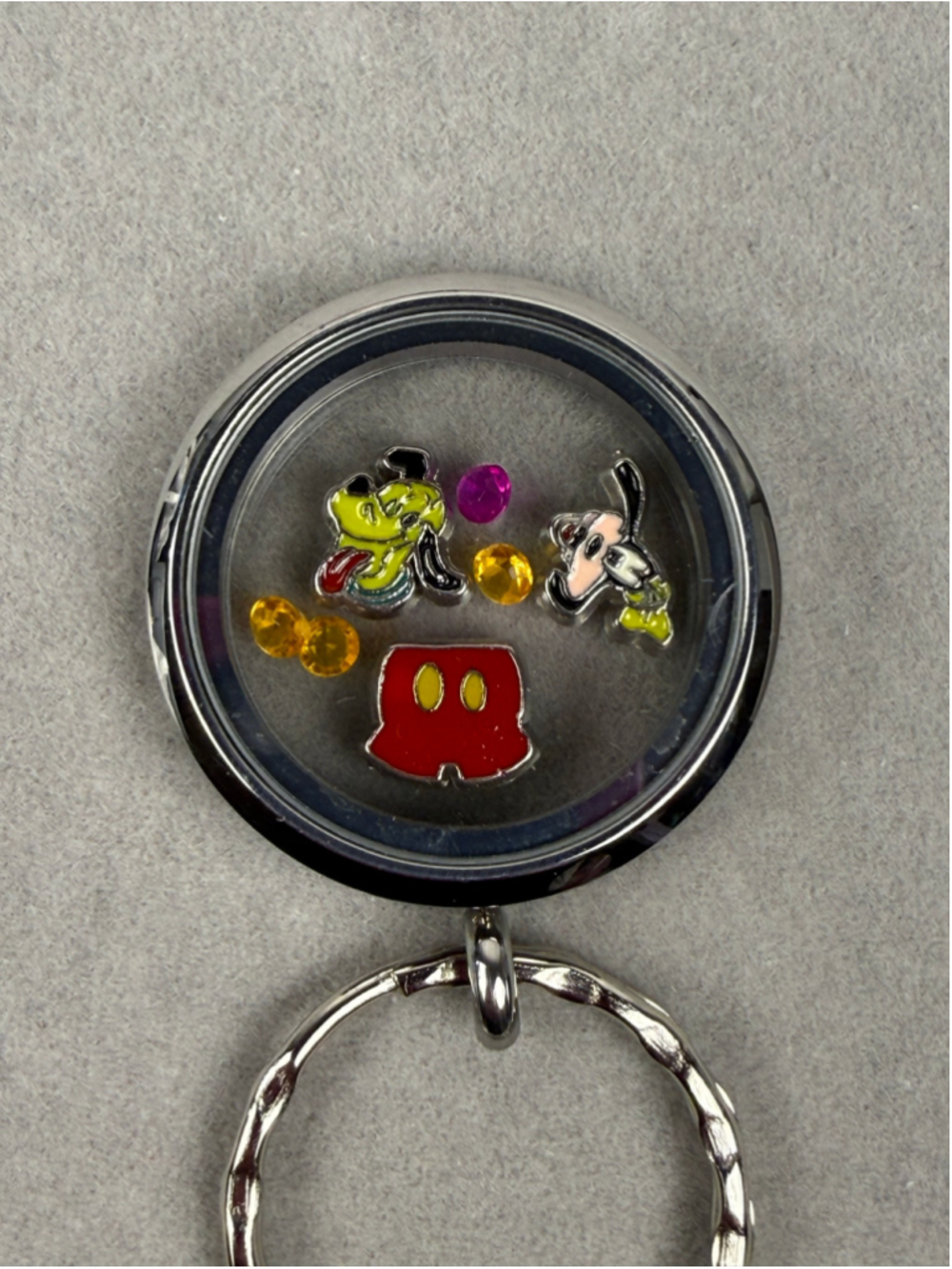 Unbranded Glass Disney Floating Charm Keychain One Size Silver Red